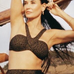 Andie X Demi Moore NWT The Monaco Bathing Suit Top Size Sm Black Metallic Gold